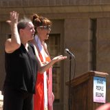 Rev. Remington Johnson speaks at the Trans Day of Visibility rally at the Texas State Capitol. (Photo: Sam Stark, Reporting Texas TV