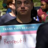 Trans Day of Visibility rally attendees protest Gov. Greg Abbott's recent orders at the Texas State Capitol. (Photo: Sam Stark, Reporting Texas TV)