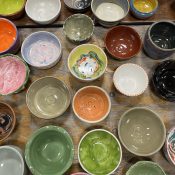Several pottery studios donated bowls to the Empty Bowl Project at the Central Texas Food Bank in Austin, Texas, on Nov. 19, 2023. (Lane Rice/Reporting Texas TV)