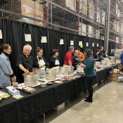 More than two dozen local restaurants donated soups, bread and beverages to the Empty Bowl Project at the Central Texas Food Bank in Austin, Texas, on Nov. 19, 2023. (Lane Rice/Reporting Texas TV)