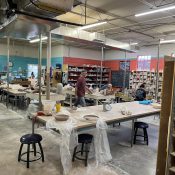 Austin Pottery Studio & Gallery hosts a wheel class for students and staff members in Austin, Texas, on Nov. 16, 2023. (Lane Rice/Reporting Texas TV)