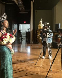 Tayler Edwards talks to Daily Texan reporters after her win. (Mahlah Freeman/Reporting Texas TV)